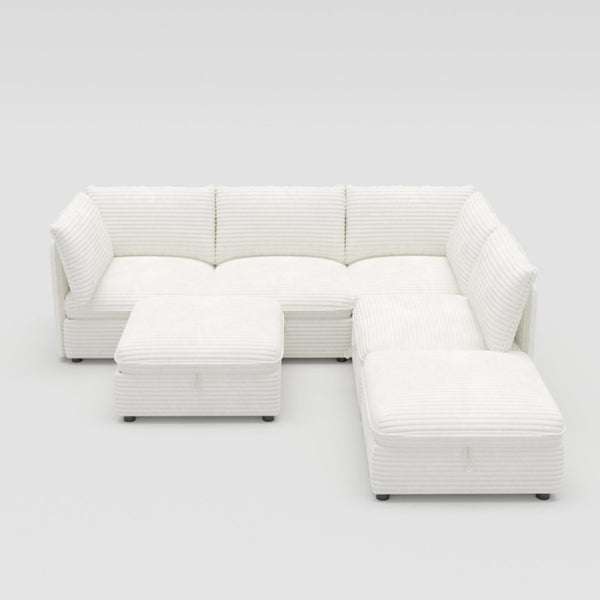 English Elm Modular Six Seat Sectional Sofa with Hidden Storage and Breathable Fabric Upholstery White W680S00217