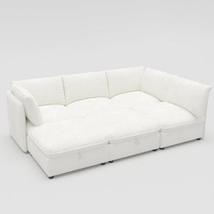 English Elm Modular Six Seat Sectional Sofa with Hidden Storage and Breathable Fabric Upholstery White W680S00217