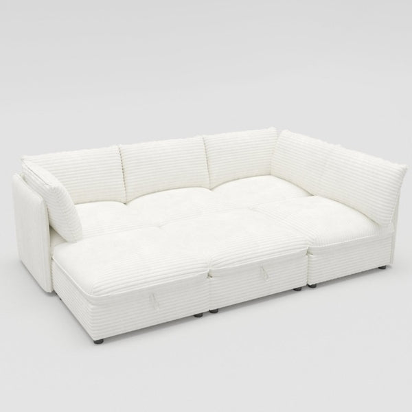 English Elm Modular Six Seat Sectional Sofa with Hidden Storage and Breathable Fabric Upholstery White W680S00217