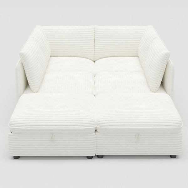 English Elm Modular Six Seat Sectional Sofa with Hidden Storage and Breathable Fabric Upholstery White W680S00217