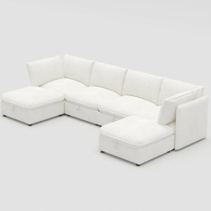 English Elm Modular Six Seat Sectional Sofa with Hidden Storage and Breathable Fabric Upholstery White W680S00217