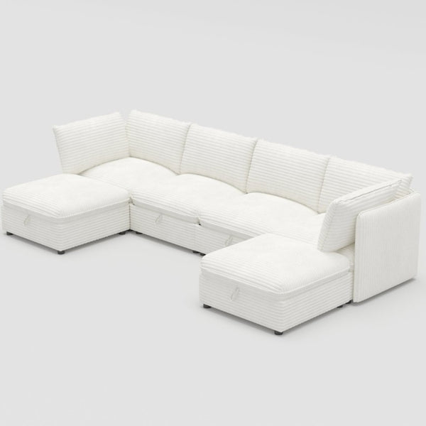 English Elm Modular Six Seat Sectional Sofa with Hidden Storage and Breathable Fabric Upholstery White W680S00217