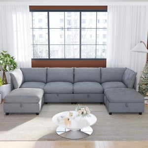 English Elm Modular Six Seat Sectional Sofa with Hidden Storage and Breathable Fabric Upholstery Gray W680S00218
