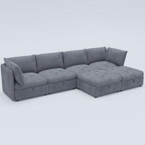 English Elm Modular Six Seat Sectional Sofa with Hidden Storage and Breathable Fabric Upholstery Gray W680S00218