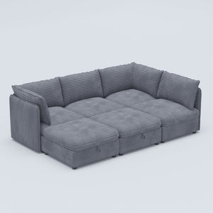 English Elm Modular Six Seat Sectional Sofa with Hidden Storage and Breathable Fabric Upholstery Gray W680S00218