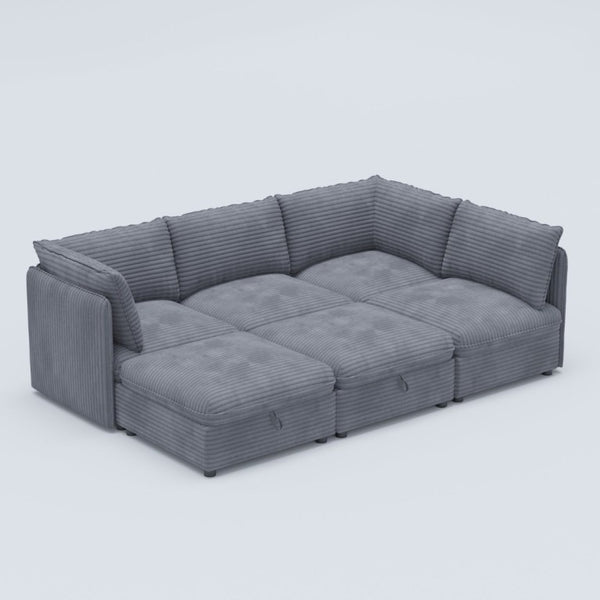English Elm Modular Six Seat Sectional Sofa with Hidden Storage and Breathable Fabric Upholstery Gray W680S00218