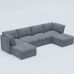 English Elm Modular Six Seat Sectional Sofa with Hidden Storage and Breathable Fabric Upholstery Gray W680S00218
