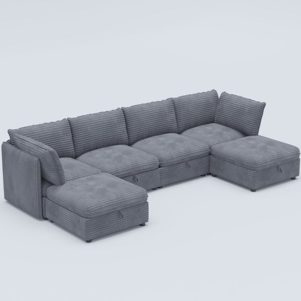 English Elm Modular Six Seat Sectional Sofa with Hidden Storage and Breathable Fabric Upholstery Gray W680S00218
