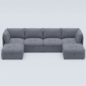 English Elm Modular Six Seat Sectional Sofa with Hidden Storage and Breathable Fabric Upholstery Gray W680S00218