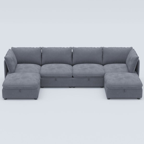 English Elm Modular Six Seat Sectional Sofa with Hidden Storage and Breathable Fabric Upholstery Gray W680S00218