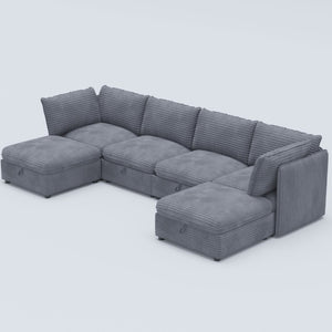 English Elm Modular Six Seat Sectional Sofa with Hidden Storage and Breathable Fabric Upholstery Gray W680S00218