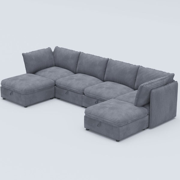 English Elm Modular Six Seat Sectional Sofa with Hidden Storage and Breathable Fabric Upholstery Gray W680S00218