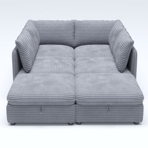 English Elm Modular Six Seat Sectional Sofa with Hidden Storage and Breathable Fabric Upholstery Gray W680S00218