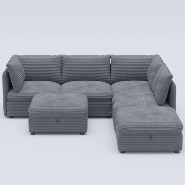 English Elm Modular Six Seat Sectional Sofa with Hidden Storage and Breathable Fabric Upholstery Gray W680S00218