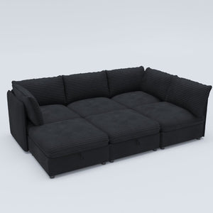 English Elm Modular Six Seat Sectional Sofa with Hidden Storage and Breathable Fabric Upholstery Black W680S00219