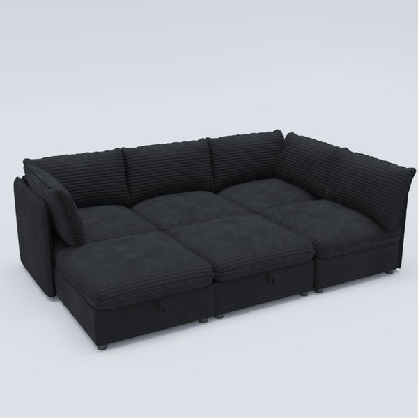 English Elm Modular Six Seat Sectional Sofa with Hidden Storage and Breathable Fabric Upholstery Black W680S00219