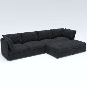 English Elm Modular Six Seat Sectional Sofa with Hidden Storage and Breathable Fabric Upholstery Black W680S00219
