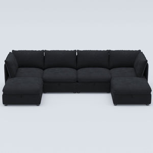 English Elm Modular Six Seat Sectional Sofa with Hidden Storage and Breathable Fabric Upholstery Black W680S00219
