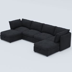 English Elm Modular Six Seat Sectional Sofa with Hidden Storage and Breathable Fabric Upholstery Black W680S00219