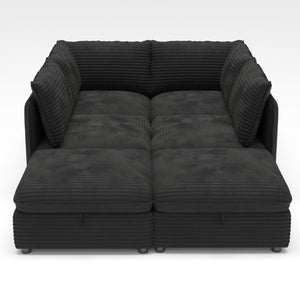 English Elm Modular Six Seat Sectional Sofa with Hidden Storage and Breathable Fabric Upholstery Black W680S00219