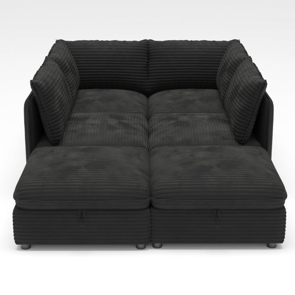 English Elm Modular Six Seat Sectional Sofa with Hidden Storage and Breathable Fabric Upholstery Black W680S00219