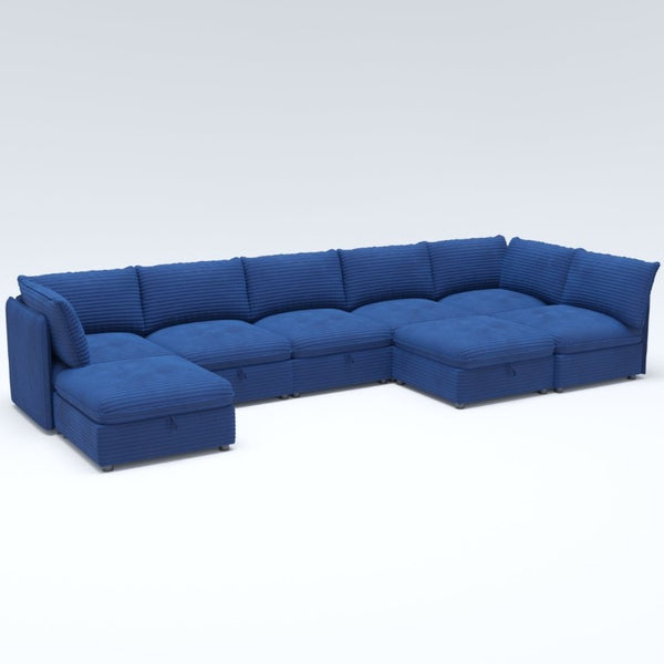 English Elm Modular Sectional Sofa Eight Seat Fabric with Under Storage for Living Room Blue W680S00220