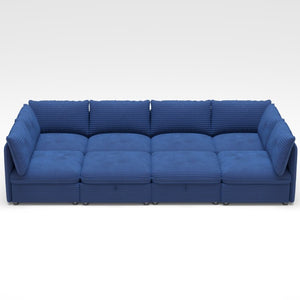 English Elm Modular Sectional Sofa Eight Seat Fabric with Under Storage for Living Room Blue W680S00220
