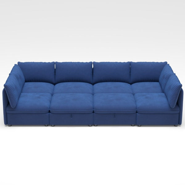 English Elm Modular Sectional Sofa Eight Seat Fabric with Under Storage for Living Room Blue W680S00220
