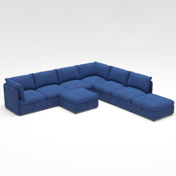 English Elm Modular Sectional Sofa Eight Seat Fabric with Under Storage for Living Room Blue W680S00220