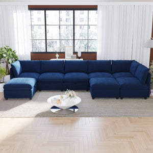 English Elm Modular Sectional Sofa Eight Seat Fabric with Under Storage for Living Room Blue W680S00220