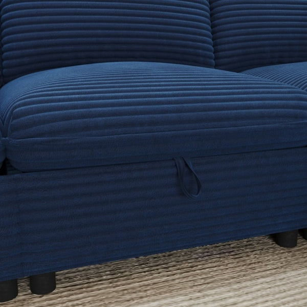 English Elm Modular Sectional Sofa Eight Seat Fabric with Under Storage for Living Room Blue W680S00220