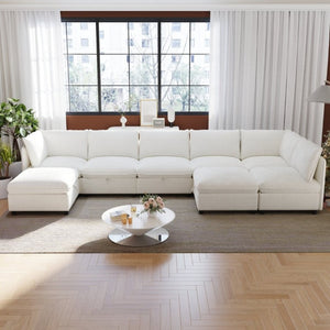 English Elm Modular Sectional Sofa Eight Seat Fabric with Under Storage for Living Room White W680S00221