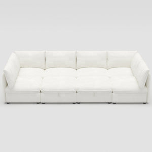 English Elm Modular Sectional Sofa Eight Seat Fabric with Under Storage for Living Room White W680S00221