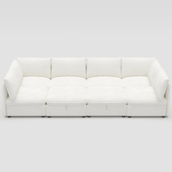 English Elm Modular Sectional Sofa Eight Seat Fabric with Under Storage for Living Room White W680S00221