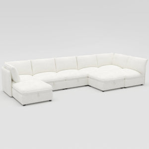 English Elm Modular Sectional Sofa Eight Seat Fabric with Under Storage for Living Room White W680S00221