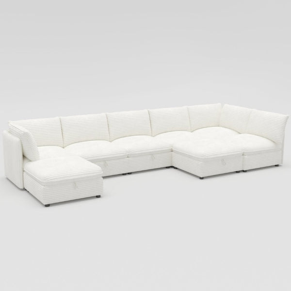 English Elm Modular Sectional Sofa Eight Seat Fabric with Under Storage for Living Room White W680S00221