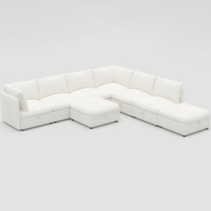 English Elm Modular Sectional Sofa Eight Seat Fabric with Under Storage for Living Room White W680S00221