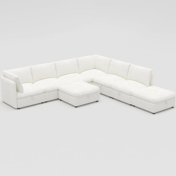 English Elm Modular Sectional Sofa Eight Seat Fabric with Under Storage for Living Room White W680S00221