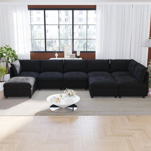 English Elm Modular Sectional Sofa Eight Seat Fabric with Under Storage for Living Room Black W680S00222