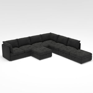 English Elm Modular Sectional Sofa Eight Seat Fabric with Under Storage for Living Room Black W680S00222