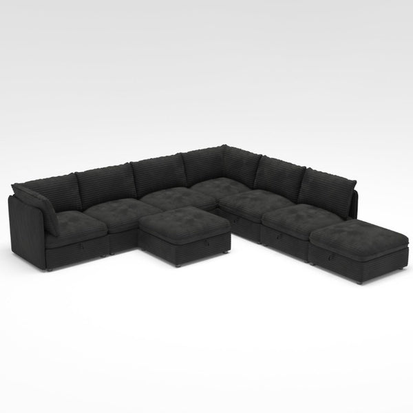 English Elm Modular Sectional Sofa Eight Seat Fabric with Under Storage for Living Room Black W680S00222
