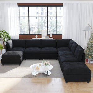 English Elm Modular Sectional Sofa Eight Seat Fabric with Under Storage for Living Room Black W680S00222