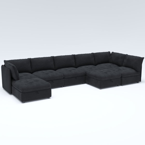 English Elm Modular Sectional Sofa Eight Seat Fabric with Under Storage for Living Room Black W680S00222
