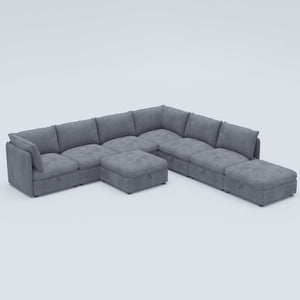 English Elm Modular Sectional Sofa Eight Seat Fabric with Under Storage for Living Room Gray W680S00223