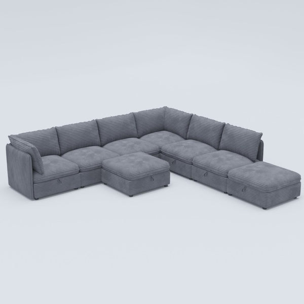 English Elm Modular Sectional Sofa Eight Seat Fabric with Under Storage for Living Room Gray W680S00223