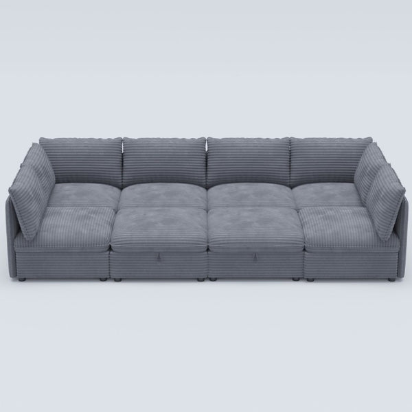 English Elm Modular Sectional Sofa Eight Seat Fabric with Under Storage for Living Room Gray W680S00223