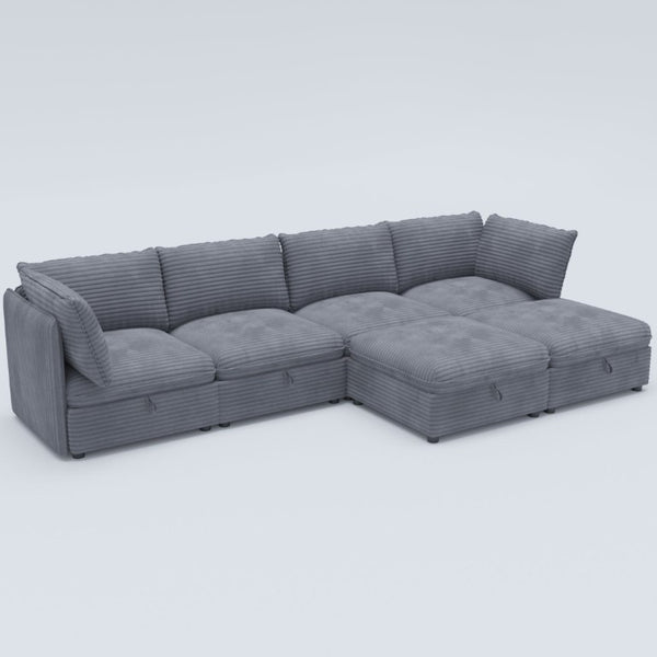 English Elm Modular Sectional Sofa Eight Seat Fabric with Under Storage for Living Room Gray W680S00223