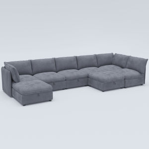 English Elm Modular Sectional Sofa Eight Seat Fabric with Under Storage for Living Room Gray W680S00223