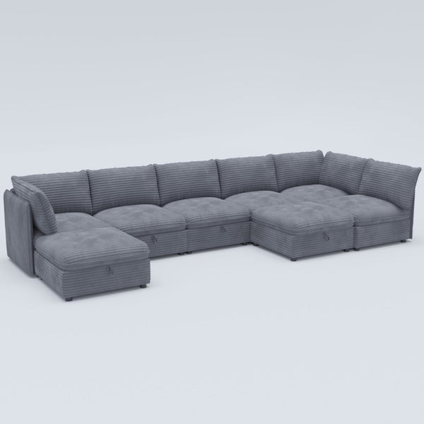 English Elm Modular Sectional Sofa Eight Seat Fabric with Under Storage for Living Room Gray W680S00223