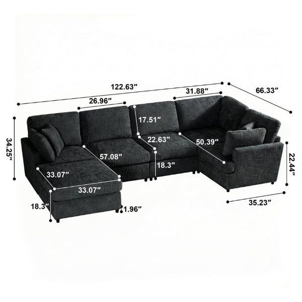 English Elm Reconfigurable Modular Cloud Sectional with Deep Linen Seats and Flexible Chaise Layout Black W680S00225